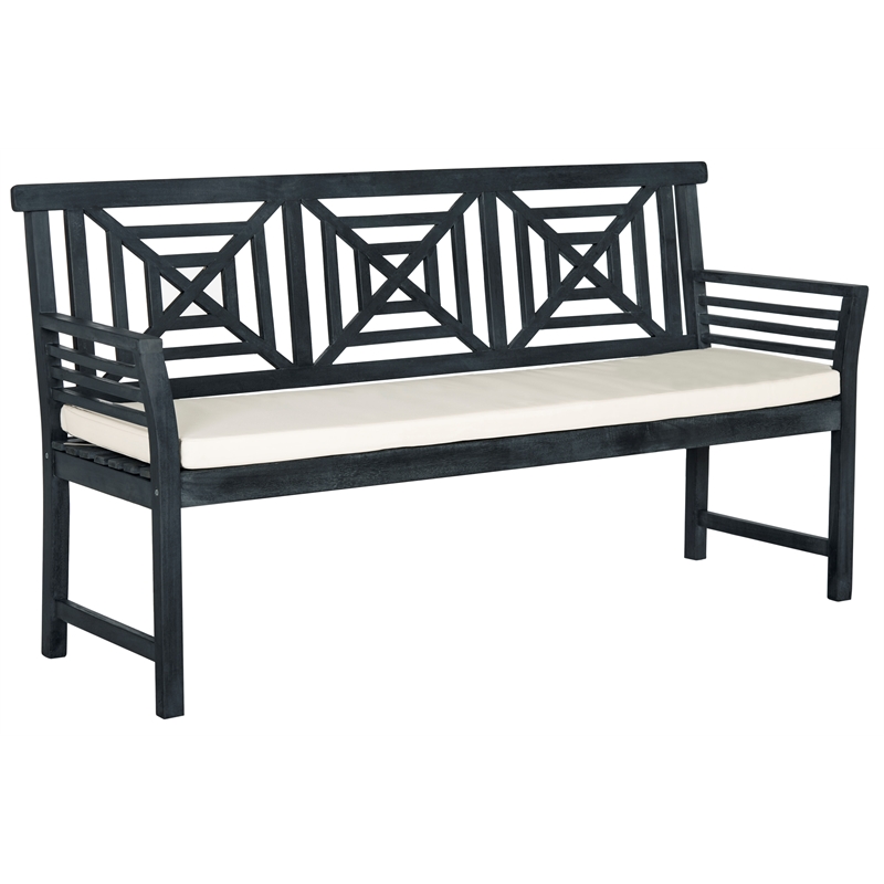 Safavieh Del Mar 3 Seat Wood Bench in Dark Gray / Beige