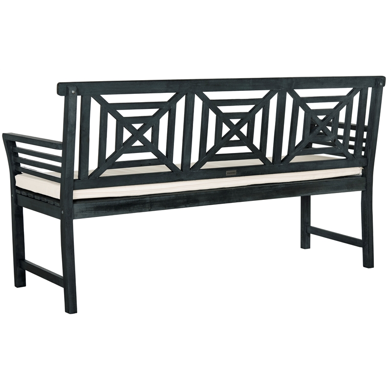 Safavieh Del Mar 3 Seat Wood Bench in Dark Gray / Beige