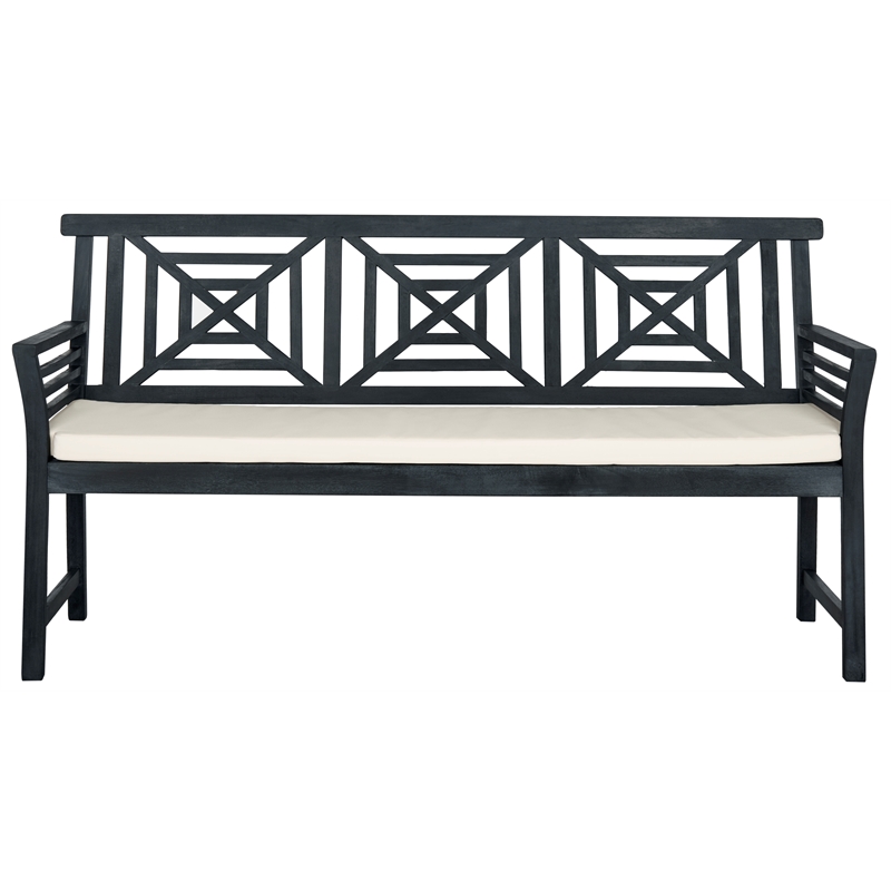 Safavieh Del Mar 3 Seat Wood Bench in Dark Gray / Beige