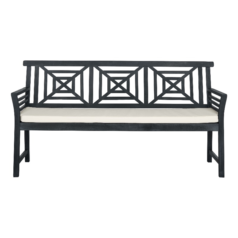 Safavieh Del Mar 3 Seat Wood Bench in Dark Gray / Beige