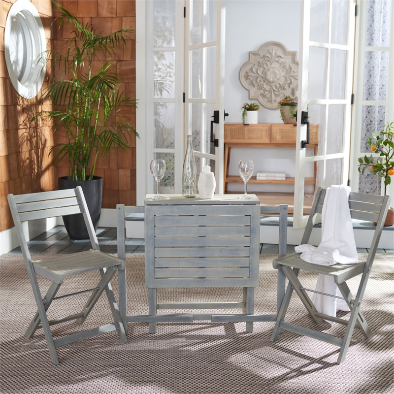 Safavieh Gallo Wood Balcony Bistro Set in Ash