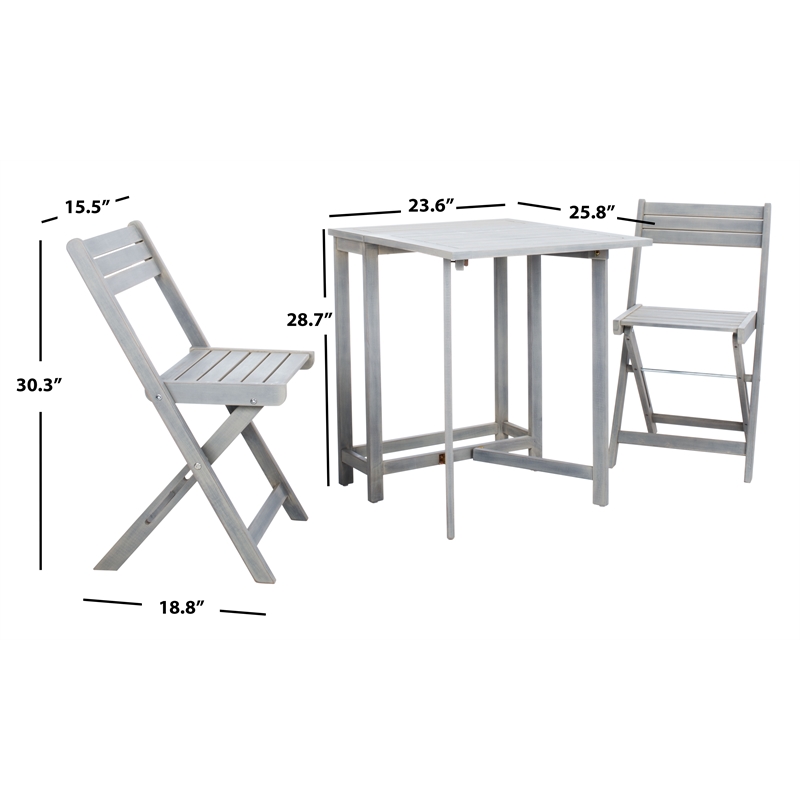 Safavieh Gallo Wood Balcony Bistro Set in Ash