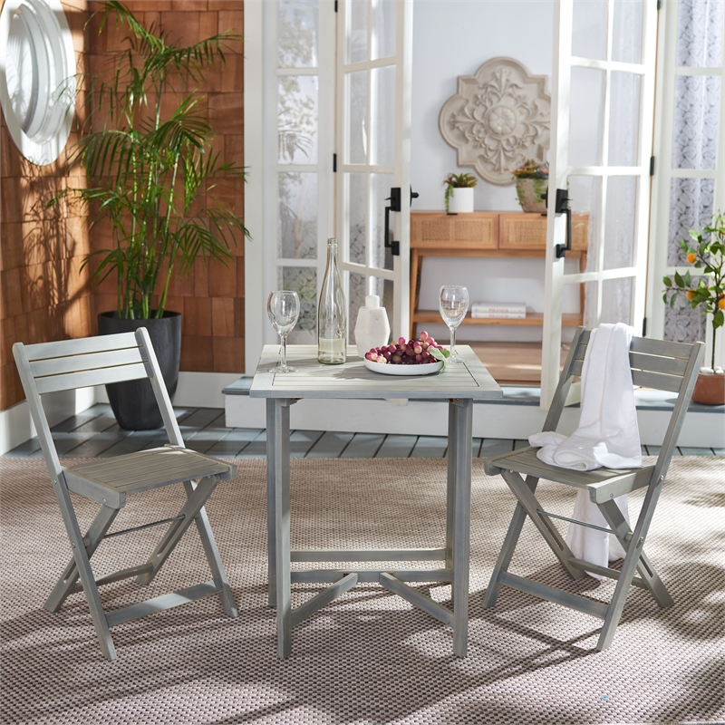 Safavieh Gallo Wood Balcony Bistro Set in Ash