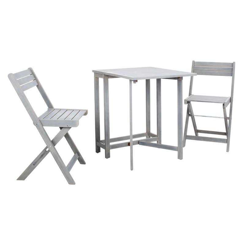 Safavieh Gallo Wood Balcony Bistro Set in Ash