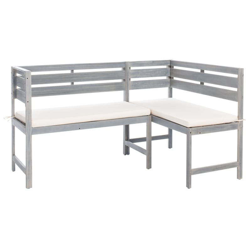 Safavieh Wilton Balcony Corner Wood Lounge Set in Ash / White