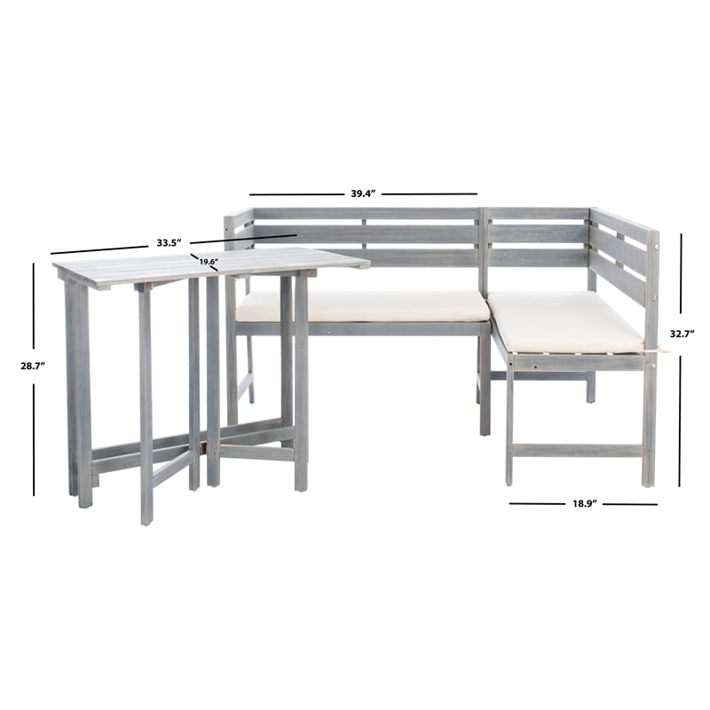 Safavieh Wilton Balcony Corner Wood Lounge Set in Ash / White