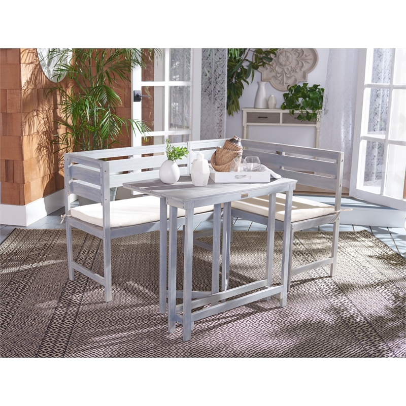 Safavieh Wilton Balcony Corner Wood Lounge Set in Ash / White