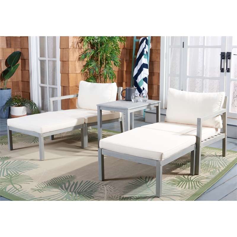 Safavieh Pratia 5 Pc Wood Outdoor Set in Ash / Beige