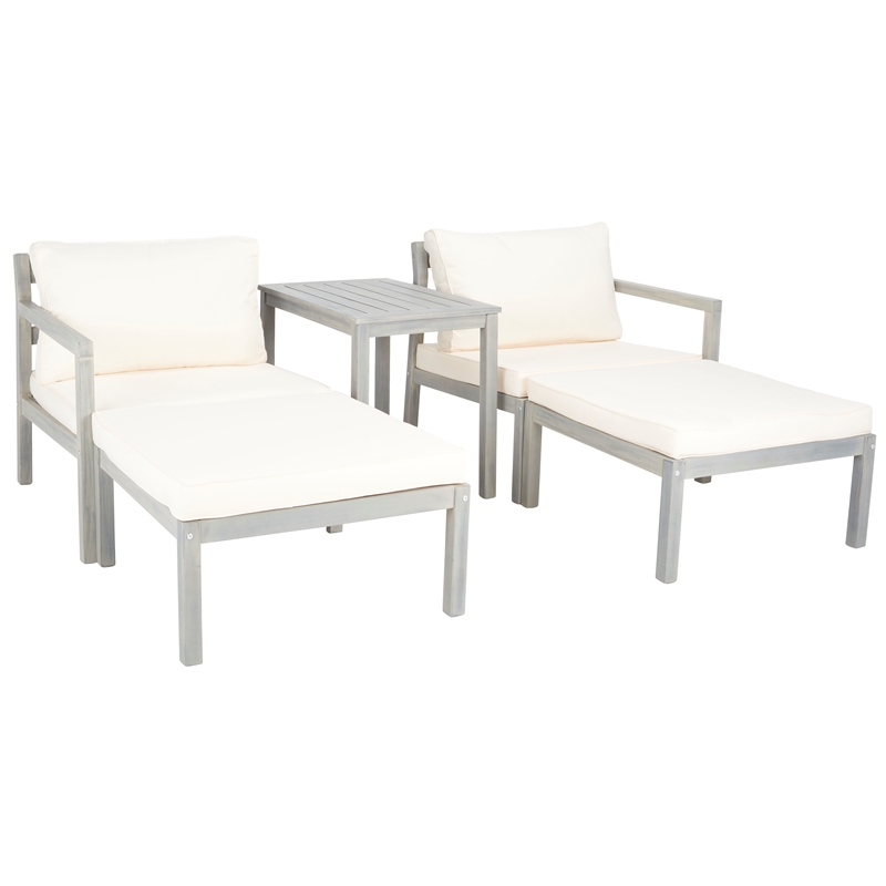 Safavieh Pratia 5 Pc Wood Outdoor Set in Ash / Beige