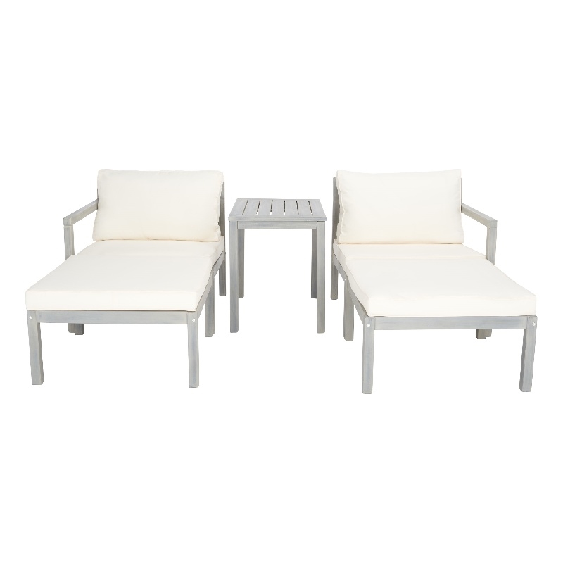 Safavieh Pratia 5 Pc Wood Outdoor Set in Ash / Beige