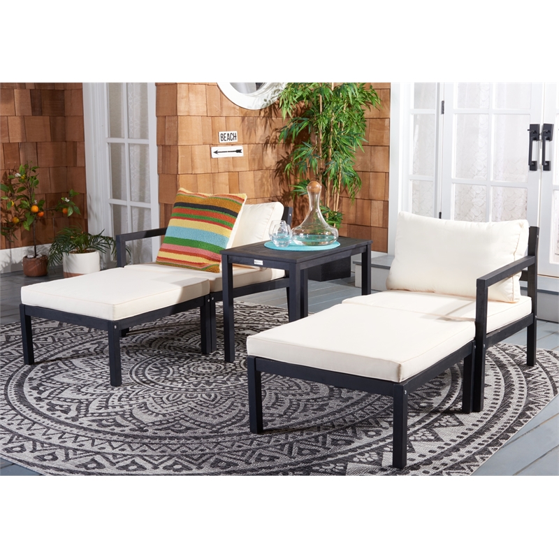 Safavieh Pratia 5Pc Wood Outdoor Set in Dark Gray / Beige
