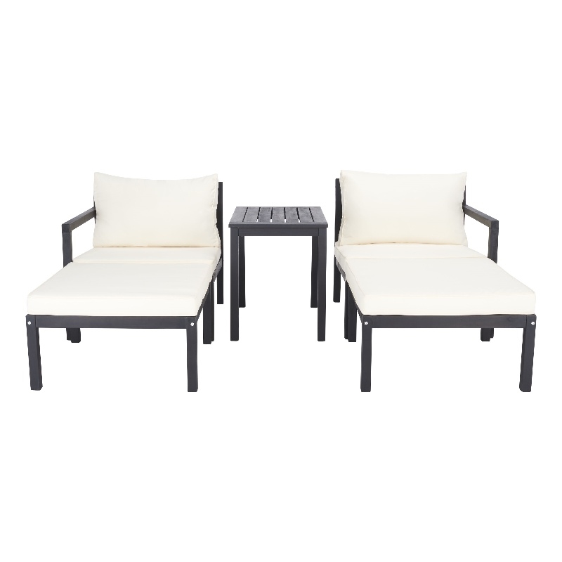 Safavieh Pratia 5Pc Wood Outdoor Set in Dark Gray / Beige
