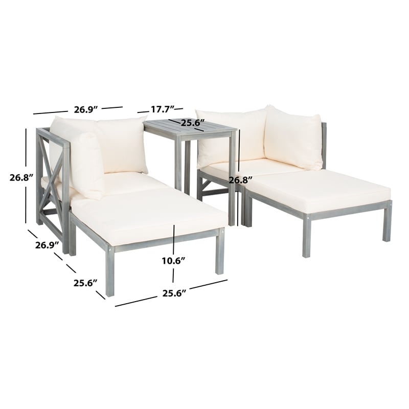 Safavieh Ronson 5 Pc Wood Sectional Set in Ash / Beige