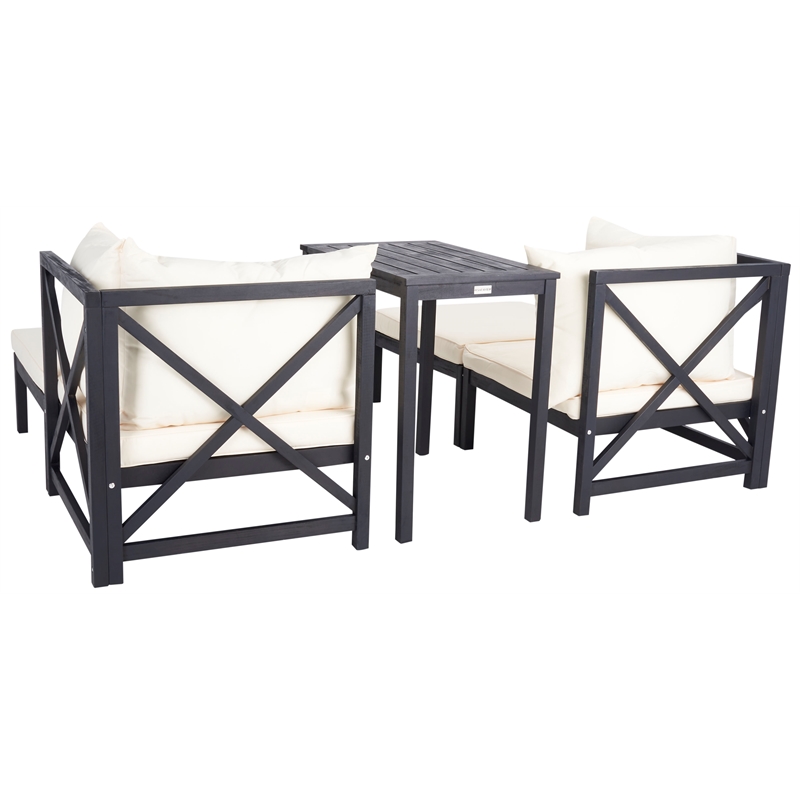 Safavieh Ronson 5 Pc Wood Sectional Set in Dark Gray / Beige