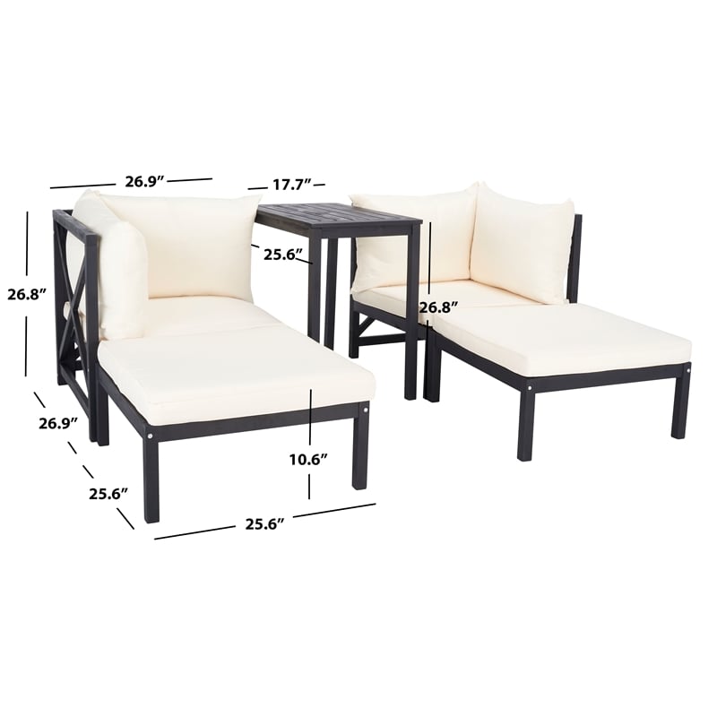 Safavieh Ronson 5 Pc Wood Sectional Set in Dark Gray / Beige