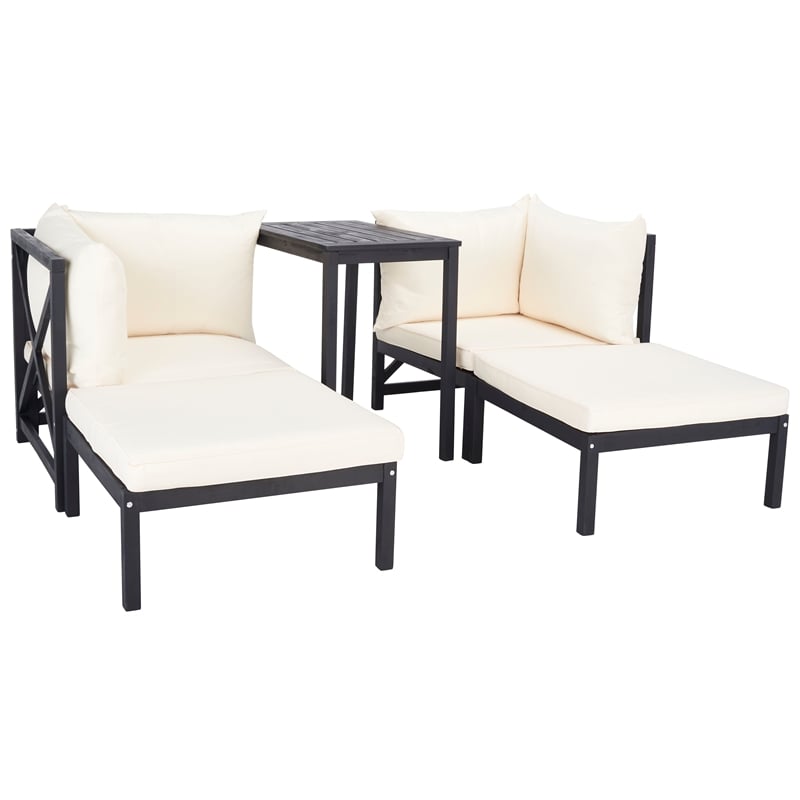 Safavieh Ronson 5 Pc Wood Sectional Set in Dark Gray / Beige