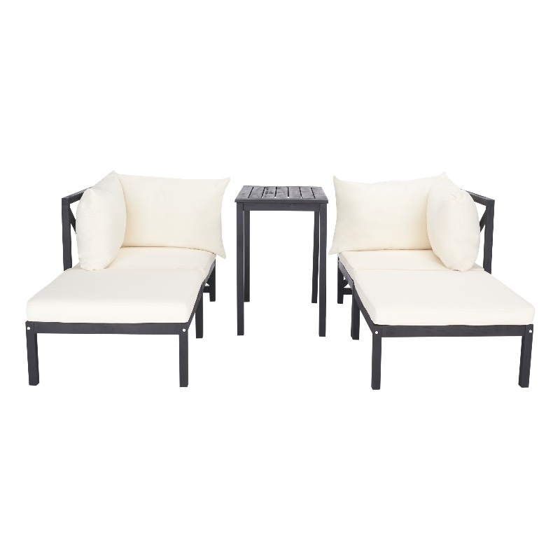 Safavieh Ronson 5 Pc Wood Sectional Set in Dark Gray / Beige