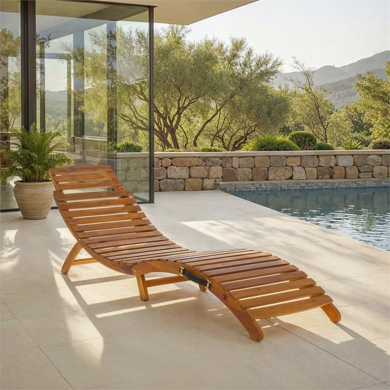 Safavieh Fanty Wood Folding Sunlounger  in Teak