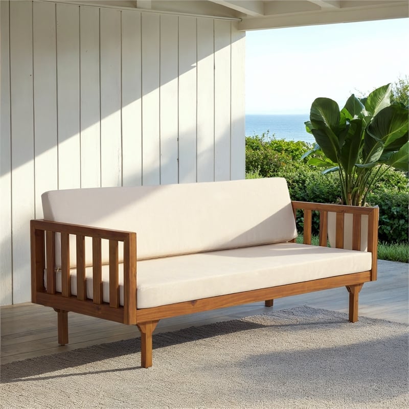 Safavieh Napoli 3-Seater Wood Bench  in Teak / Brown / Cream