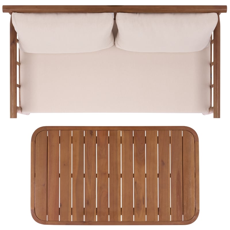 Safavieh Cardori Wood Bench + Table in Teak / Brown / Cream