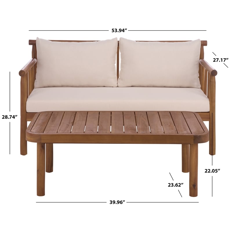 Safavieh Cardori Wood Bench + Table in Teak / Brown / Cream