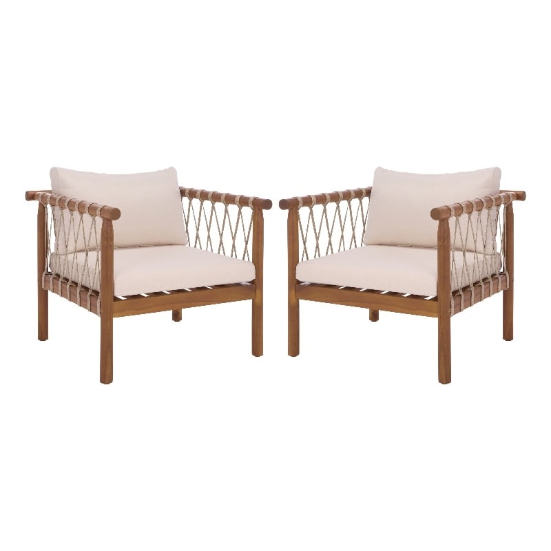 Safavieh Sabrina Wood Chair Set of 2 in Teak / Brown / Cream