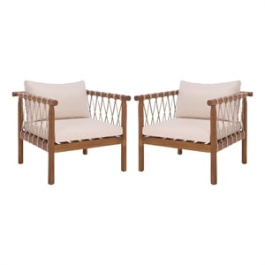 Safavieh Sabrina Wood Chair Set of 2 in Teak / Brown / Cream