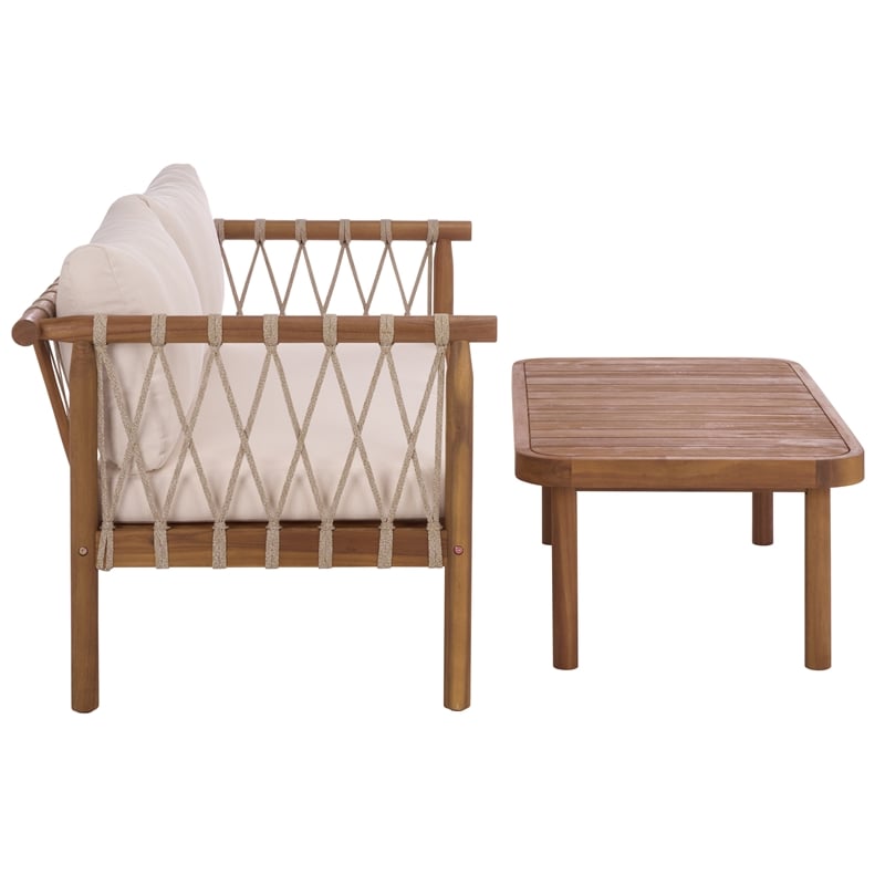 Safavieh Sabrina Wood  Bench + Table in Teak / Brown / Cream