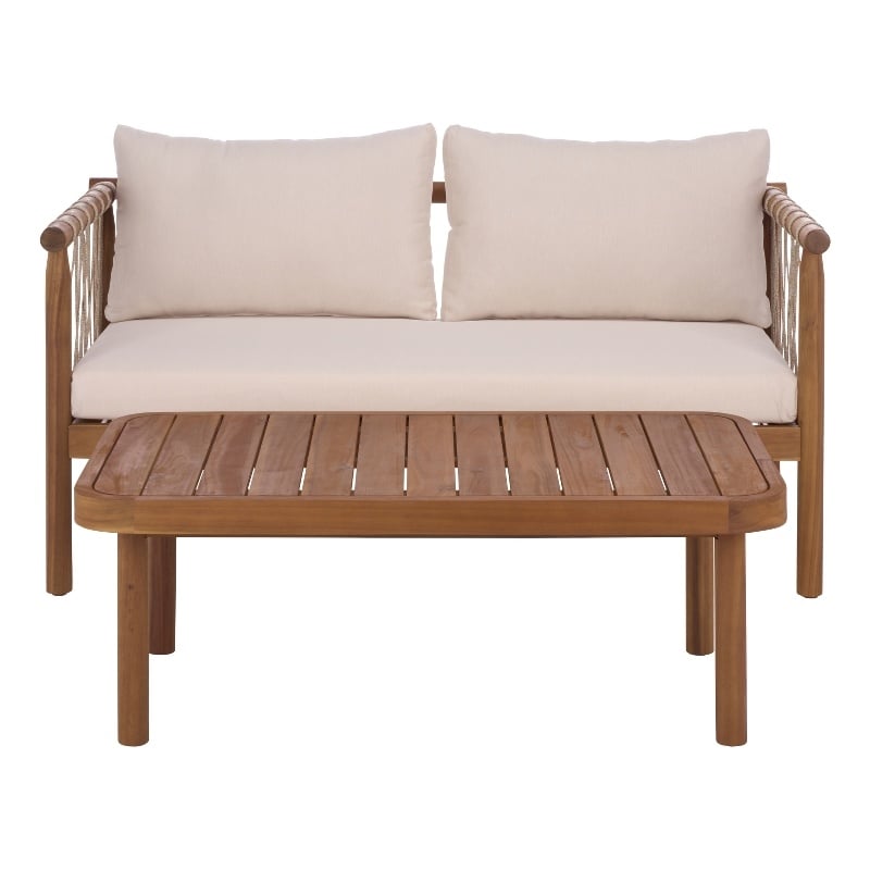 Safavieh Sabrina Wood  Bench + Table in Teak / Brown / Cream