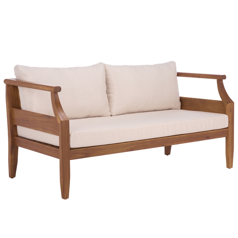 Safavieh Alta Wood Bench + Table in Teak / Brown / Cream