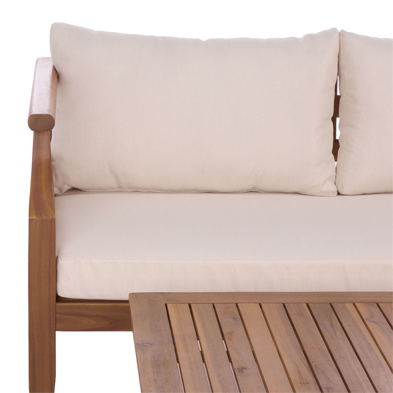 Safavieh Alta Wood Bench + Table in Teak / Brown / Cream