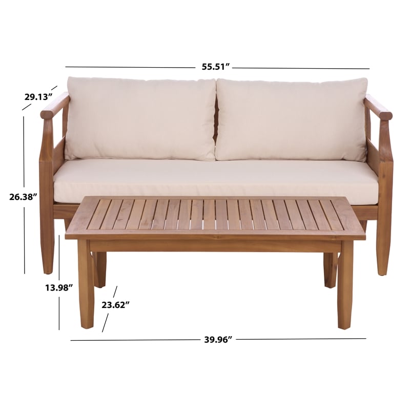 Safavieh Alta Wood Bench + Table in Teak / Brown / Cream