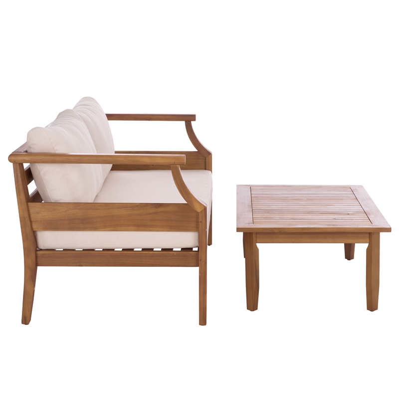 Safavieh Alta Wood Bench + Table in Teak / Brown / Cream