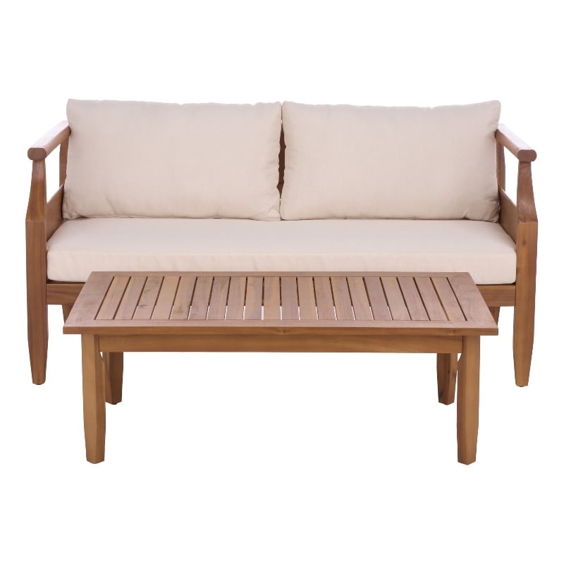 Safavieh Alta Wood Bench + Table in Teak / Brown / Cream