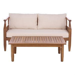 Safavieh Alta Wood Bench + Table in Teak / Brown / Cream