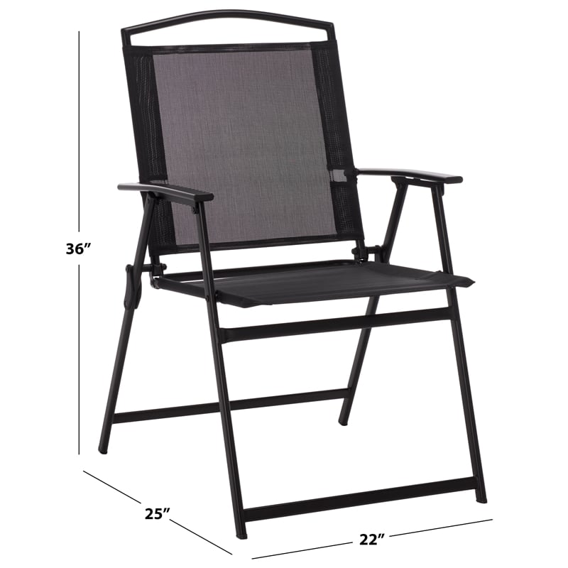 Safavieh Alvin Metal and Rattan Folding Chair Set of 2 in Black / Black