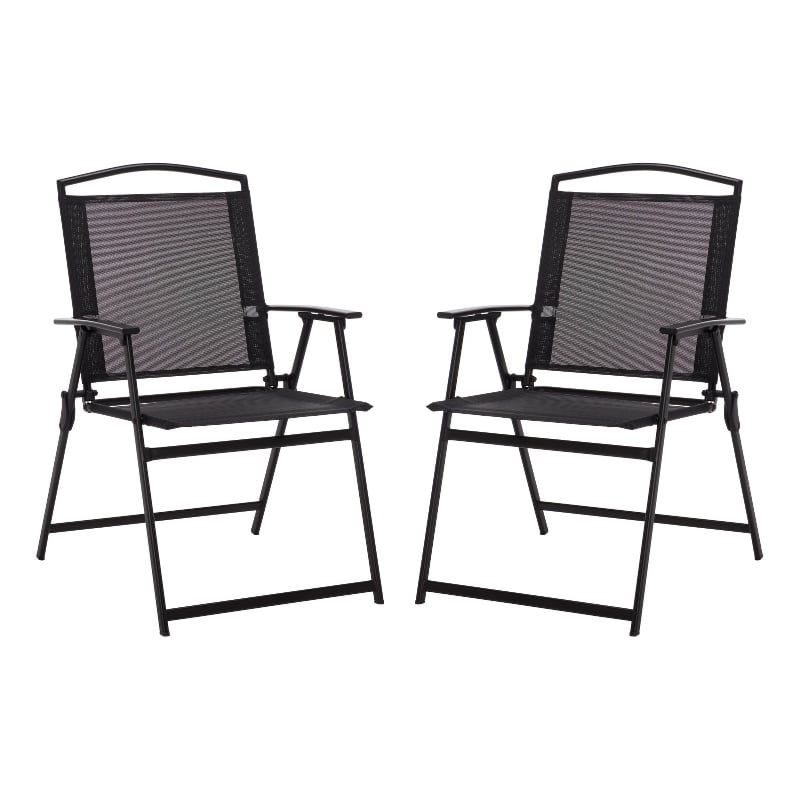 Safavieh Alvin Metal and Rattan Folding Chair Set of 2 in Black / Black