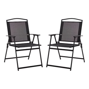 Safavieh Alvin Metal and Rattan Folding Chair Set of 2 in Black / Black
