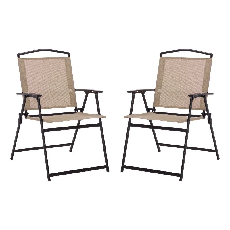 Safavieh Alvin Metal and Rattan Folding Chair Set of 2 in Black / Cream