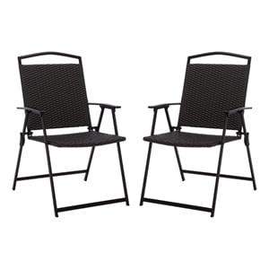 Safavieh Dory Metal and Rattan Folding Chair Set of 2  in Black / Black