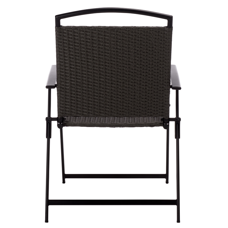 Safavieh Dory Metal and Rattan Folding Chair Set of 2 in Black / Gray