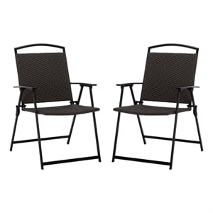 Safavieh Dory Metal and Rattan Folding Chair Set of 2 in Black / Gray