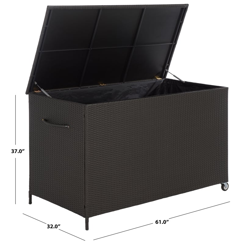 Safavieh Kent Large Metal and Rattan Cushion Box in Black