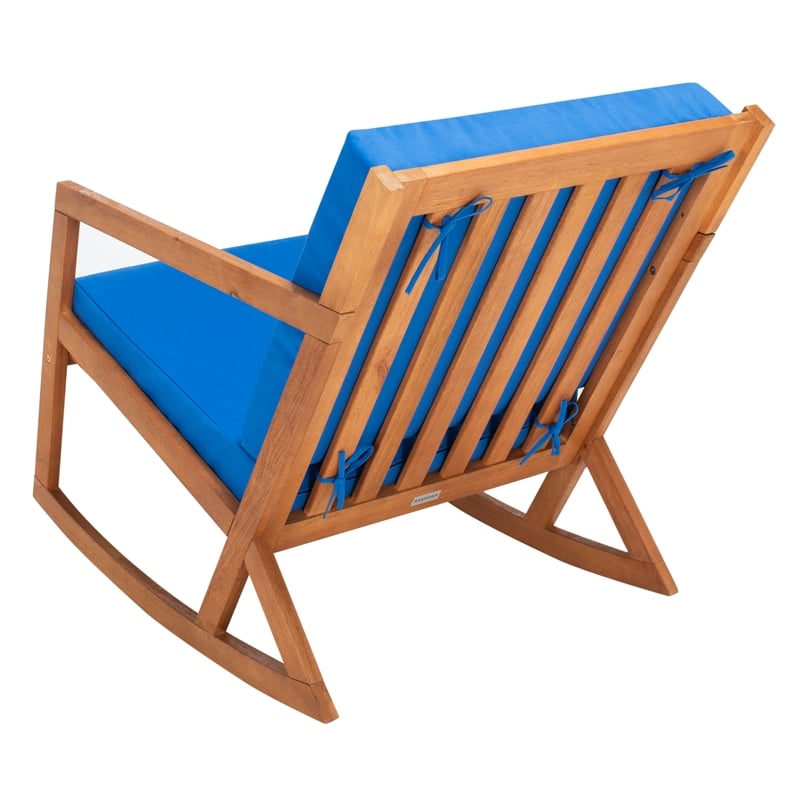 Safavieh Vernon Wood Rocking Chair in Natural / Royal Blue