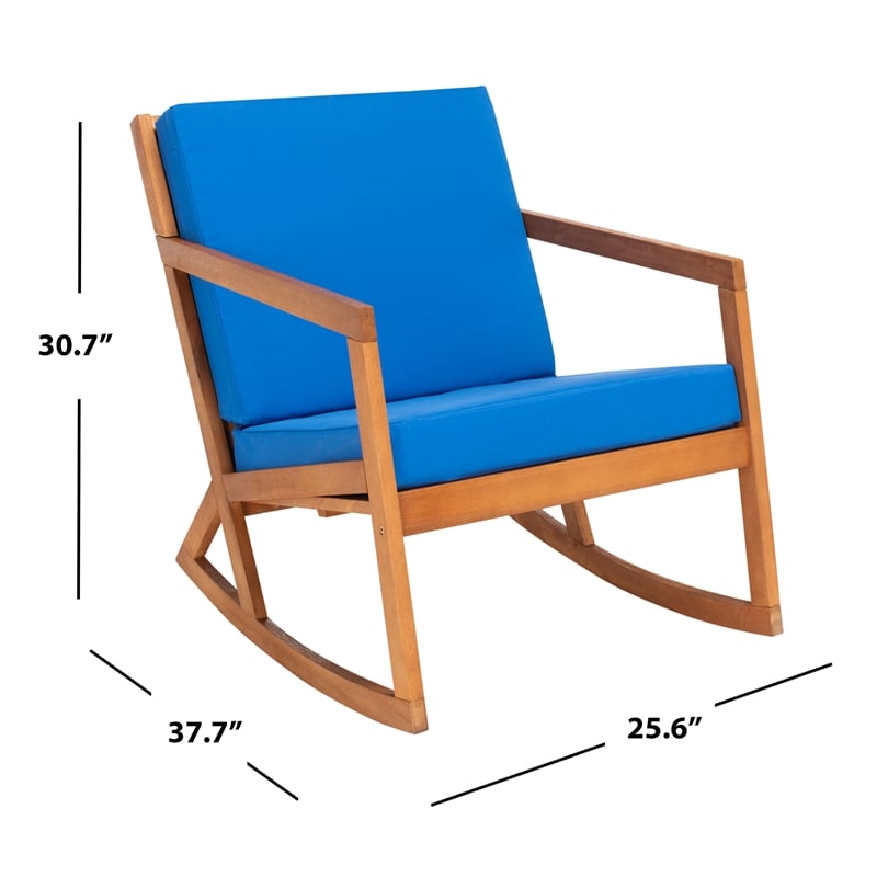 Safavieh Vernon Wood Rocking Chair in Natural / Royal Blue