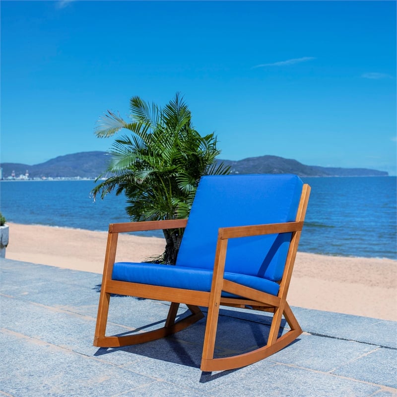 Safavieh Vernon Wood Rocking Chair in Natural / Royal Blue