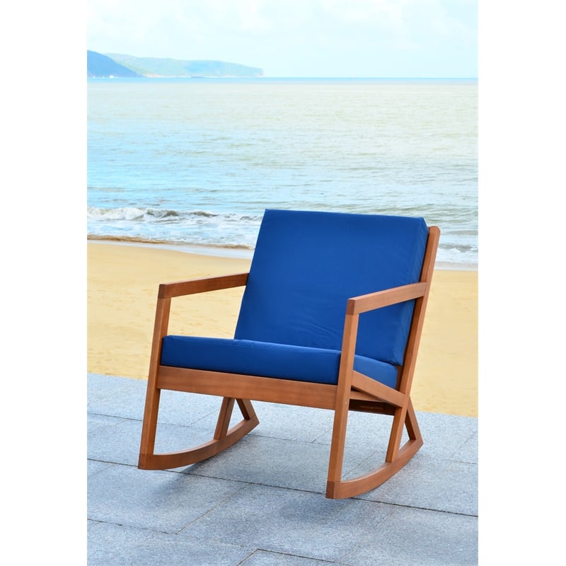 Safavieh Vernon Wood Rocking Chair in Natural / Royal Blue