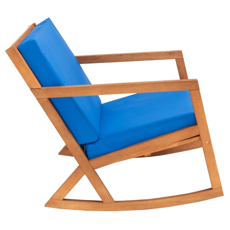 Safavieh Vernon Wood Rocking Chair in Natural / Royal Blue