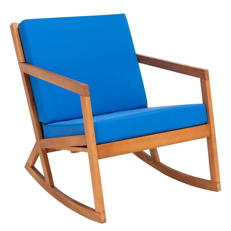 Safavieh Vernon Wood Rocking Chair in Natural / Royal Blue
