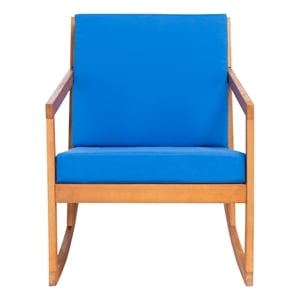 Safavieh Vernon Wood Rocking Chair in Natural / Royal Blue